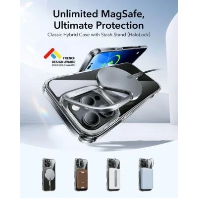 Cover Iphone 16 Pro Classic Hybrid With Stash Stand Case Esr - Clear